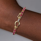 Golden Oval Cut Ruby Sapphire Tennis Bracelet For Women Belovegrace