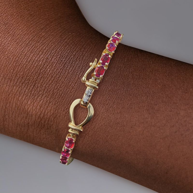 Golden Oval Cut Ruby Sapphire Tennis Bracelet For Women Belovegrace