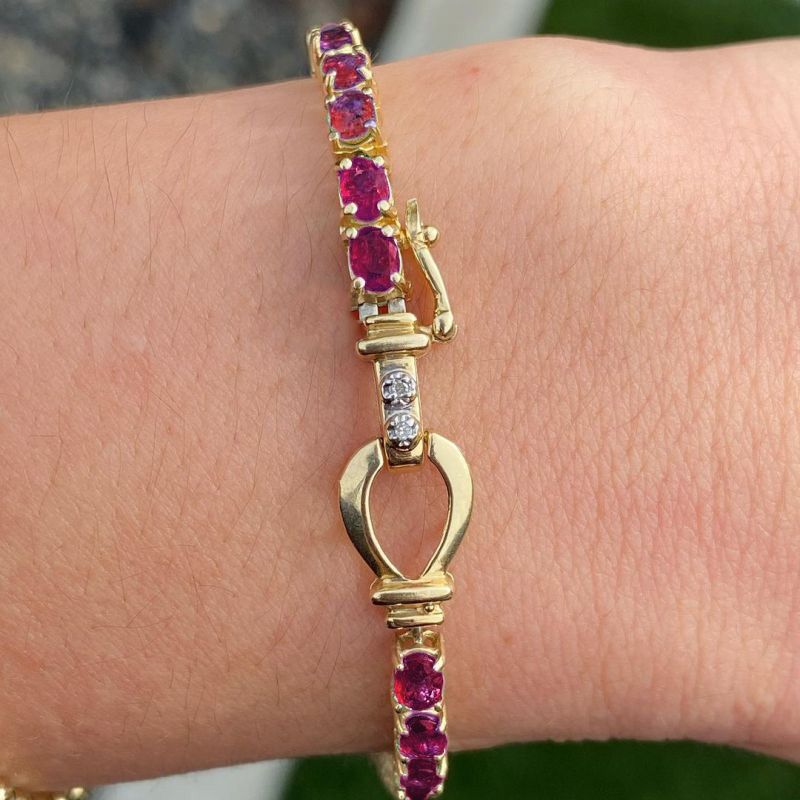 Golden Oval Cut Ruby Sapphire Tennis Bracelet For Women Belovegrace