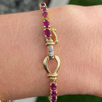 Golden Oval Cut Ruby Sapphire Tennis Bracelet For Women Belovegrace
