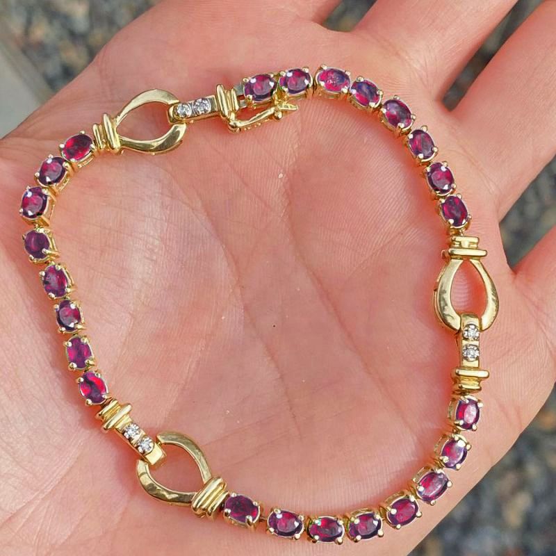 Golden Oval Cut Ruby Sapphire Tennis Bracelet For Women Belovegrace