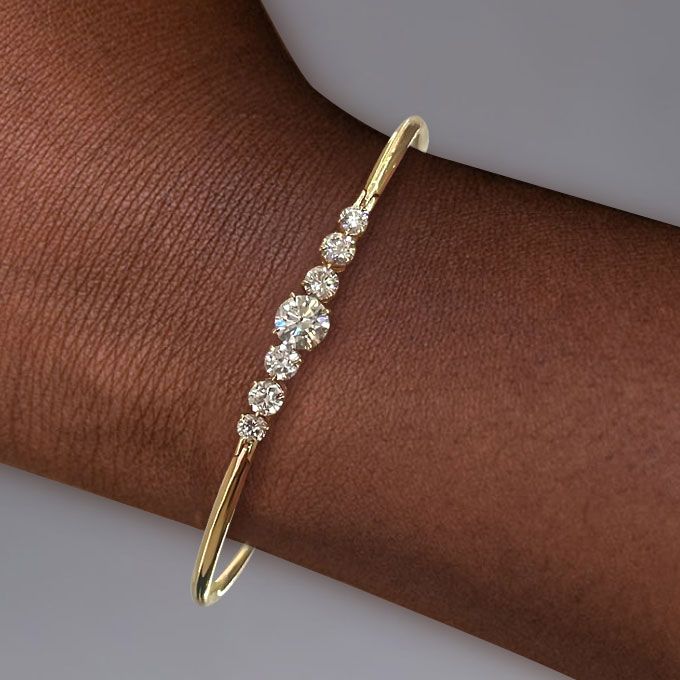 Classic Round Cut White Sapphire Bangle Bracelet For Women Belovegrace