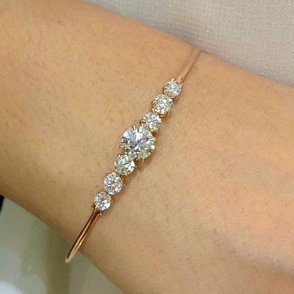 Classic Round Cut White Sapphire Bangle Bracelet For Women Belovegrace