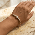 Classic Golden Round Cut White Sapphire Bangle Bracelet For Women
