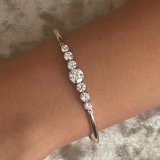 Classic Round Cut White Sapphire Bangle Bracelet For Women Belovegrace