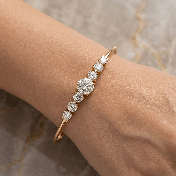 Classic Golden Round Cut White Sapphire Bangle Bracelet For Women