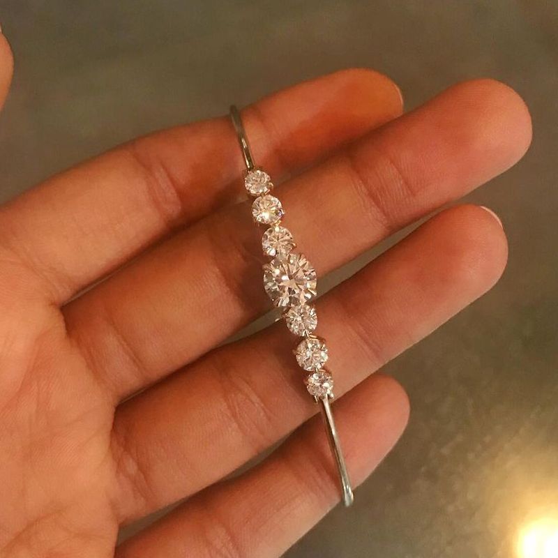 Classic Round Cut White Sapphire Bangle Bracelet For Women Belovegrace