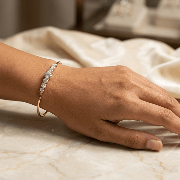 Classic Golden Round Cut White Sapphire Bangle Bracelet For Women