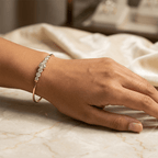Classic Golden Round Cut White Sapphire Bangle Bracelet For Women