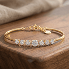 Classic Golden Round Cut White Sapphire Bangle Bracelet For Women