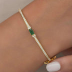 Golden Emerald & White Sapphire Baguette & Round Cut Bangle Bracelet For Women Belovegrace