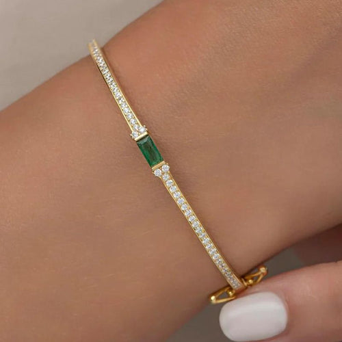 Golden Emerald & White Sapphire Baguette & Round Cut Bangle Bracelet For Women Belovegrace