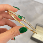 Classic Yellow Gold Baguette Cut Emerald Sapphire Bangle Bracelet For Women