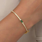 Golden Emerald & White Sapphire Baguette & Round Cut Bangle Bracelet For Women Belovegrace