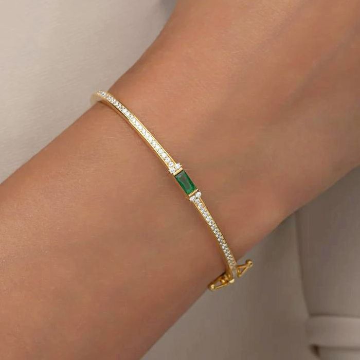 Golden Emerald & White Sapphire Baguette & Round Cut Bangle Bracelet For Women Belovegrace
