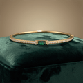Golden Emerald & White Sapphire Baguette & Round Cut Bangle Bracelet For Women