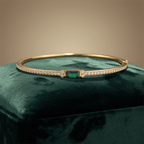 Golden Emerald & White Sapphire Baguette & Round Cut Bangle Bracelet For Women
