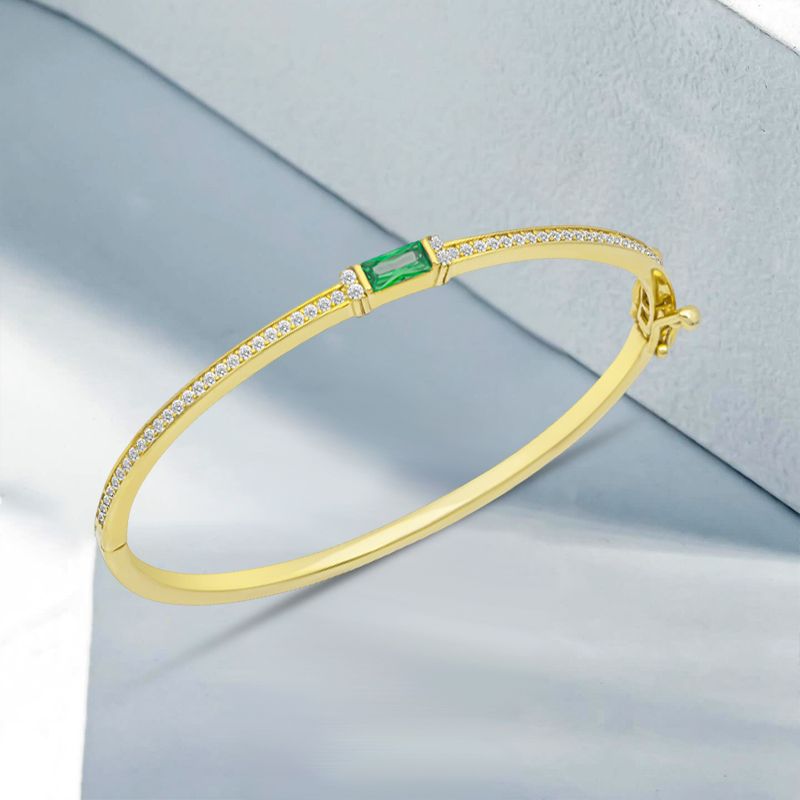 Golden Emerald & White Sapphire Baguette & Round Cut Bangle Bracelet For Women Belovegrace