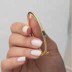 Golden Emerald & White Sapphire Baguette & Round Cut Bangle Bracelet For Women Belovegrace