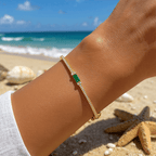 Golden Emerald & White Sapphire Baguette & Round Cut Bangle Bracelet For Women