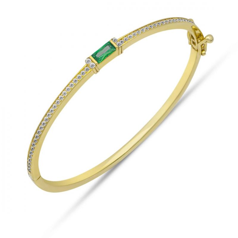 Golden Emerald & White Sapphire Baguette & Round Cut Bangle Bracelet For Women Belovegrace