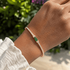 Golden Emerald & White Sapphire Baguette & Round Cut Bangle Bracelet For Women