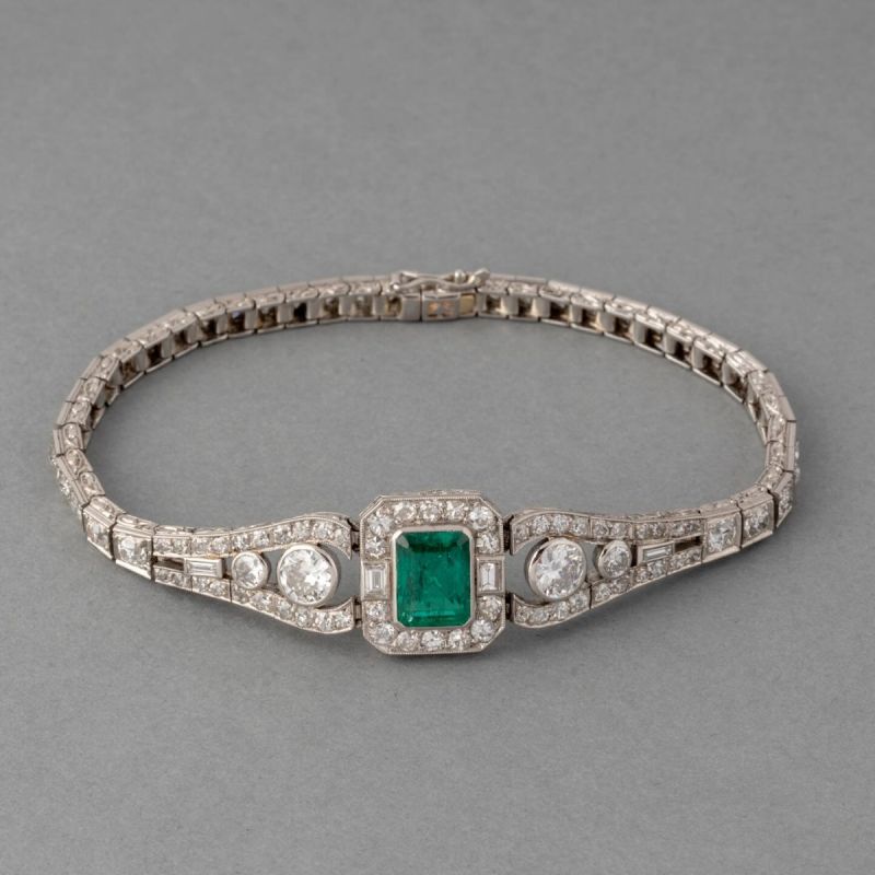Art Deco Emerald Cut Emerald Sapphire Bracelet For Women Belovegrace