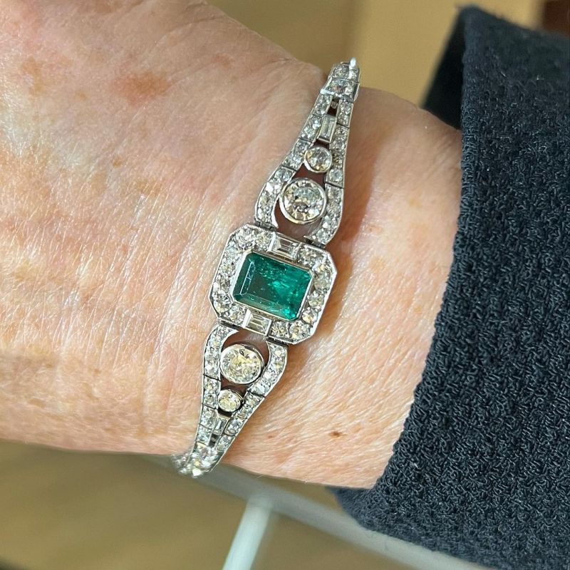 Art Deco Emerald Cut Emerald Sapphire Bracelet For Women Belovegrace