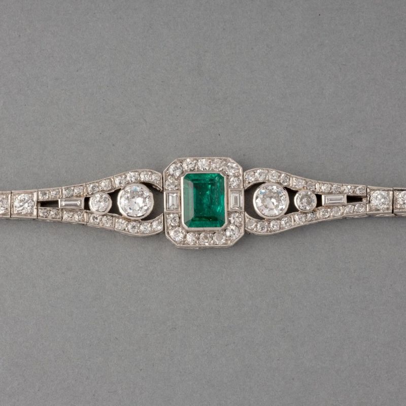 Art Deco Emerald Cut Emerald Sapphire Bracelet For Women Belovegrace