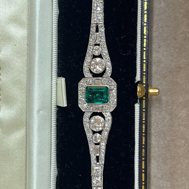 Art Deco Emerald Cut Emerald Sapphire Bracelet For Women Belovegrace