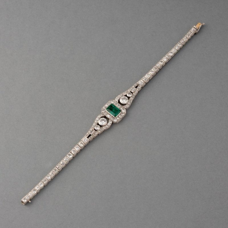 Art Deco Emerald Cut Emerald Sapphire Bracelet For Women Belovegrace