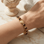 Golden Round Cabochon Cut Garnet Sapphire Moon Chain Tennis Bracelet For Women