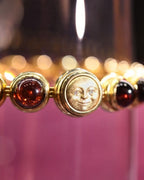 Golden Round Cabochon Cut Garnet Sapphire Moon Chain Tennis Bracelet For Women Belovegrace