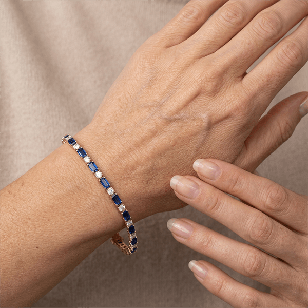 Classic Golden Blue Sapphire Emerald & Round Cut Yellow Tennis Bracelet for Women