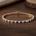 Classic Golden Blue Sapphire Emerald & Round Cut Yellow Tennis Bracelet for Women