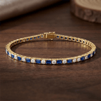 Classic Golden Blue Sapphire Emerald & Round Cut Yellow Tennis Bracelet for Women
