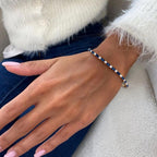 Golden Alternating Blue & White Sapphire Round & Baguette Cut Tennis Bracelet For Women Belovegrace
