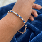 Classic Golden Blue Sapphire Emerald & Round Cut Yellow Tennis Bracelet for Women