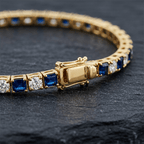 Classic Golden Blue Sapphire Emerald & Round Cut Yellow Tennis Bracelet for Women