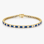 Classic Golden Blue Sapphire Emerald & Round Cut Yellow Tennis Bracelet for Women