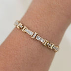 Golden Baguette Cut White Sapphire Tennis Bracelet For Women Belovegrace