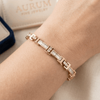 Geometric Link Baguette Cut Yellow Gold Tennis Bracelet For Women