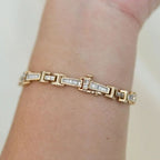 Golden Baguette Cut White Sapphire Tennis Bracelet For Women Belovegrace