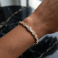 Geometric Link Baguette Cut Yellow Gold Tennis Bracelet For Women