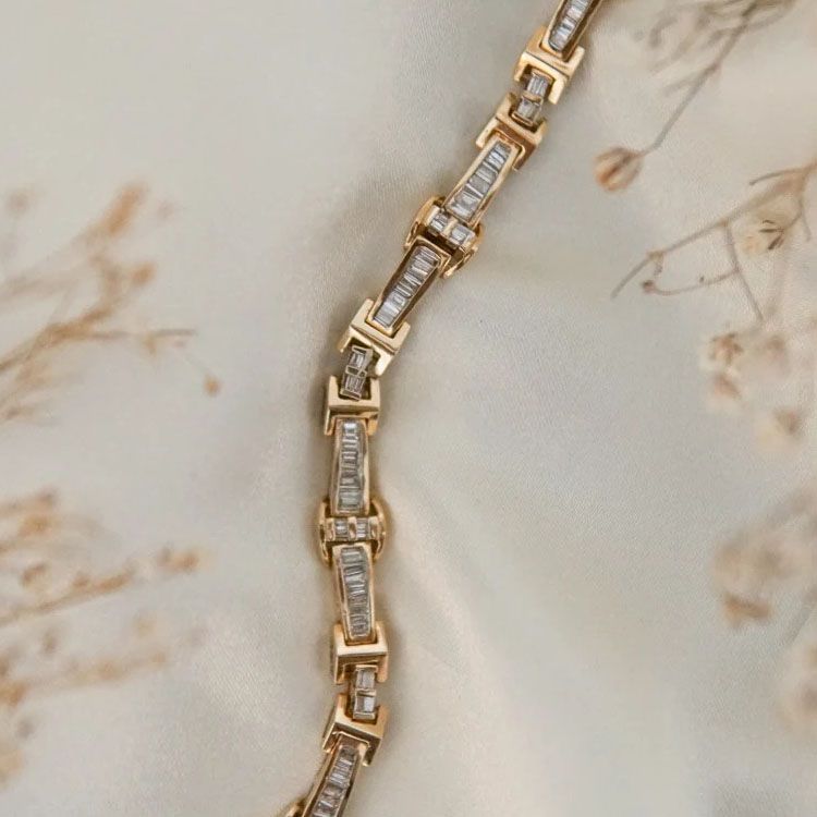 Golden Baguette Cut White Sapphire Tennis Bracelet For Women Belovegrace