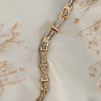Golden Baguette Cut White Sapphire Tennis Bracelet For Women Belovegrace