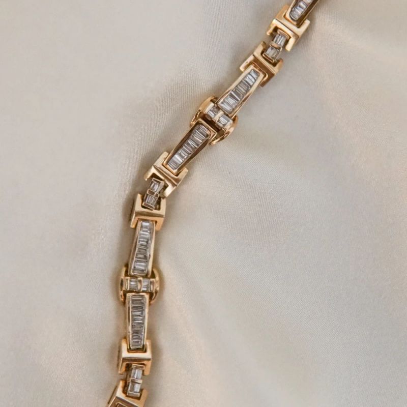 Golden Baguette Cut White Sapphire Tennis Bracelet For Women Belovegrace