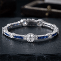 Art Deco Milgrain Cushion Cut White & Blue Sapphire Tennis Bracelet For Women