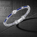 Art Deco Milgrain Cushion Cut White & Blue Sapphire Tennis Bracelet For Women Belovegrace