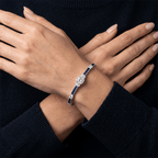 Art Deco Milgrain Cushion Cut White & Blue Sapphire Tennis Bracelet For Women
